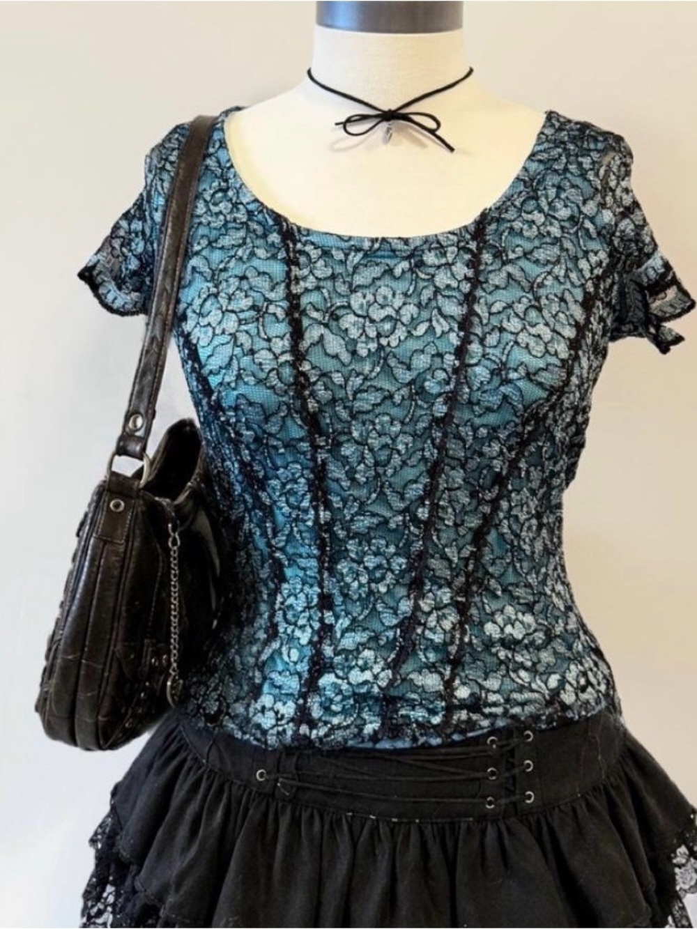 Vintage Y2K Lace Top Fairy Grunge Whimsigoth Goth Coquette Indie Romantic - Picture 1 of 5
